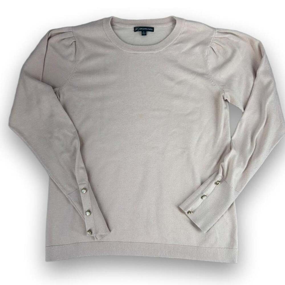 Adrianna Papell light pink sweater, button detail, soft puff sleeves, size S.